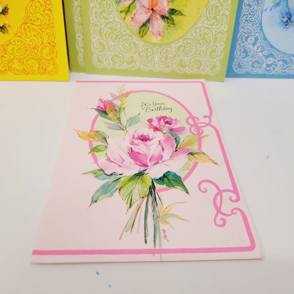 Vtg 8 70's Floral Multi Color Metropolitan Happy Birthday Greeting Cards CLEAN - Picture 5 of 9